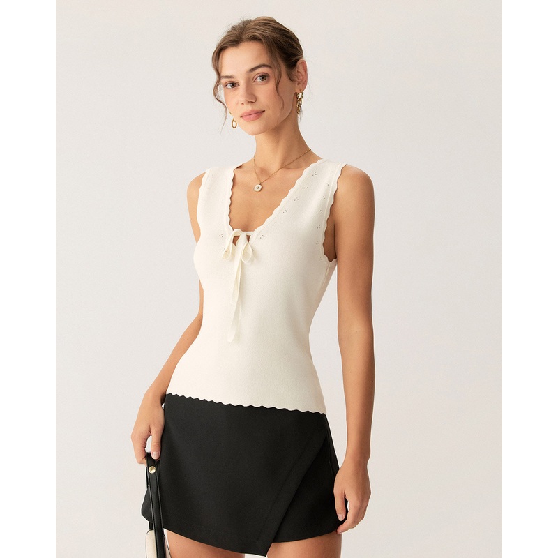 Apricot V Neck Ribbed Tank