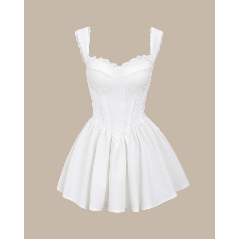 Bettydress-White Sweetheart Neck Corset Slip Mini Dress