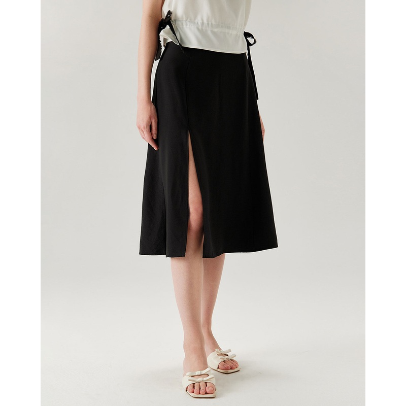 Black A-Line Slit Midi Skirt