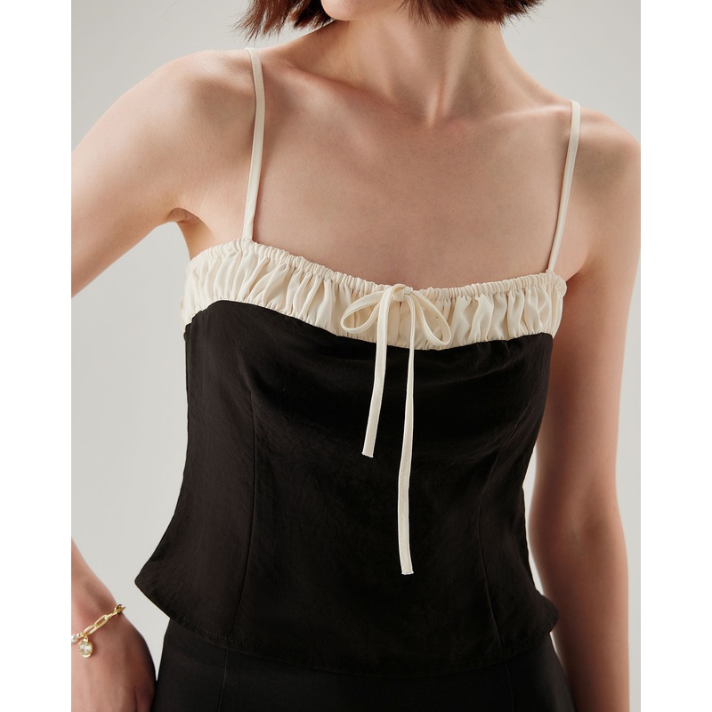 Black Contrast Ruched Cami Top