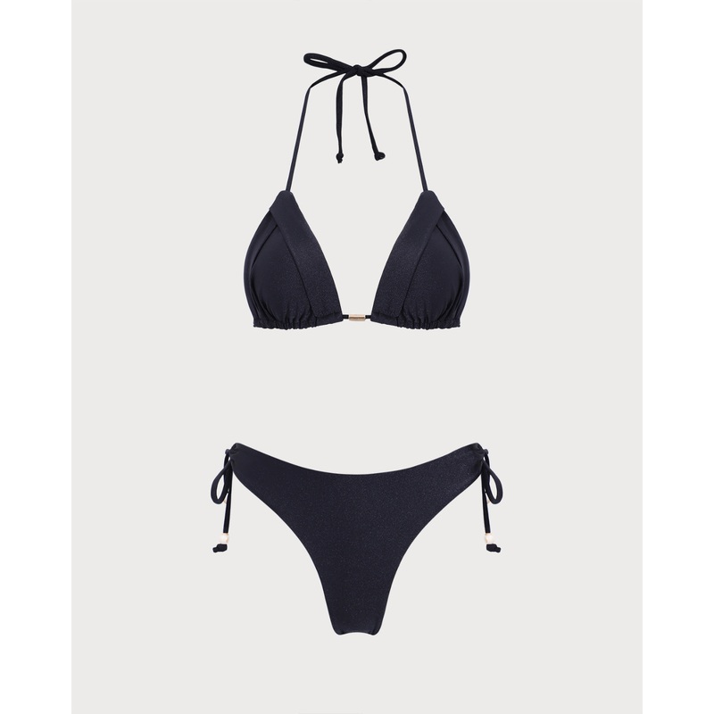 Black Halter Triangle Bikini Set