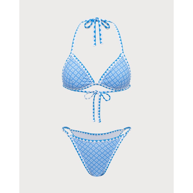 Blue Embroidered Lace Vintage Bikini Set