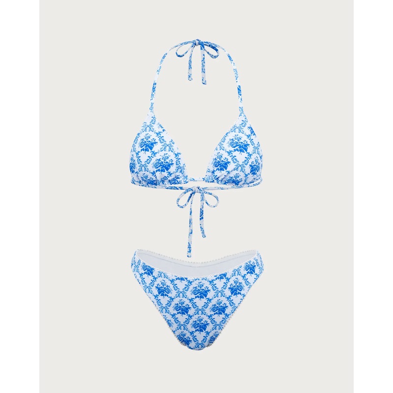 Blue Floral Halter Bikini Set