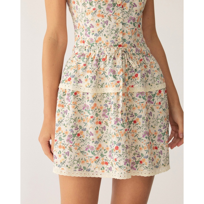 Floral Elastic Waist Ruched Mini Skirt