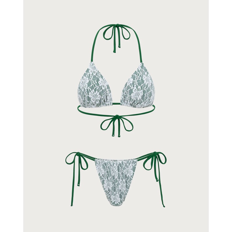 Green Floral Lace Bikini Set