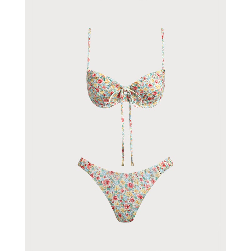 Green Floral Twist Bikini Sets