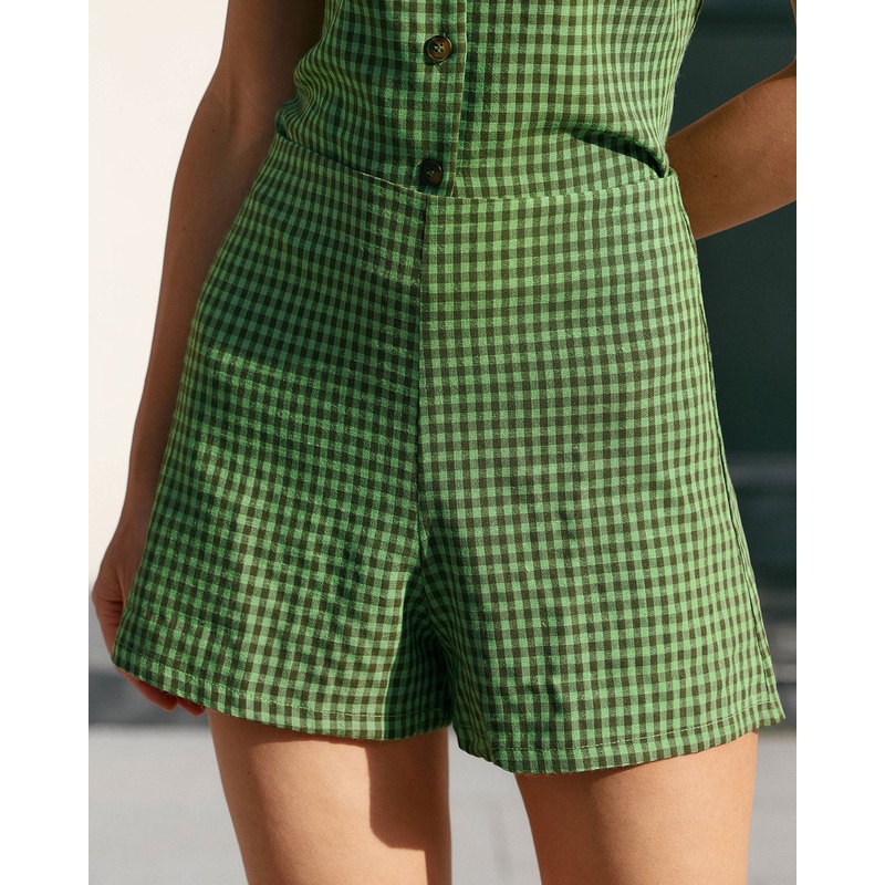 Green High Waisted Plaid Shorts