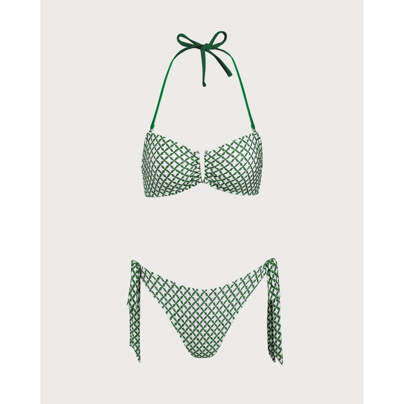 Green Plaid Contrast Bikini Set