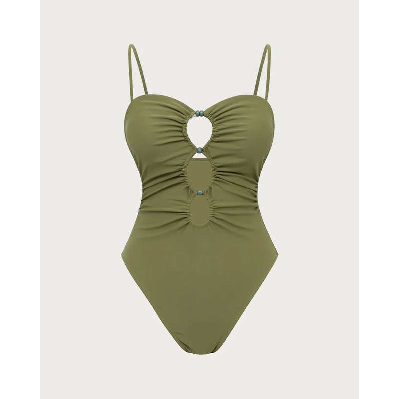 Green Ruched Cutout One-Piece Swimsuit