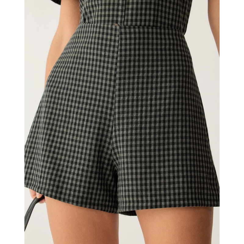 Grey High Waisted Plaid Shorts