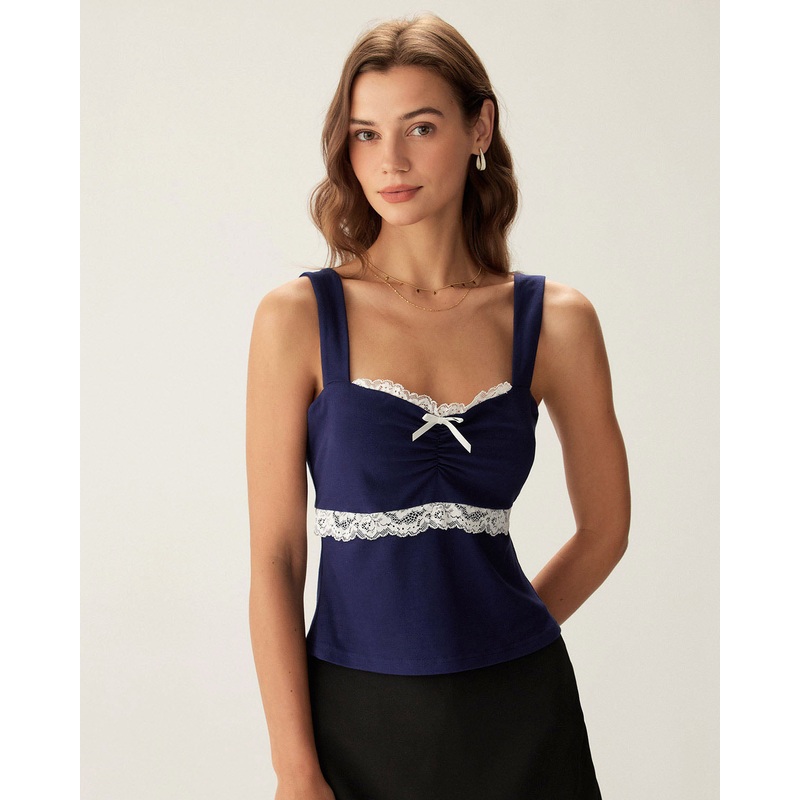 Navy Lace Square Neck Cami Top