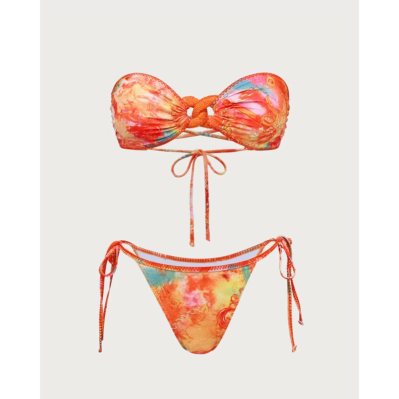 Orange Floral Bandeau Bikini Set