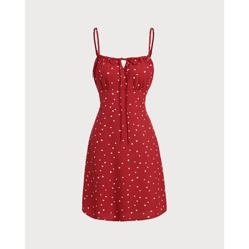 Red Heart Pattern Sweetheart Neck Slip Mini Dress