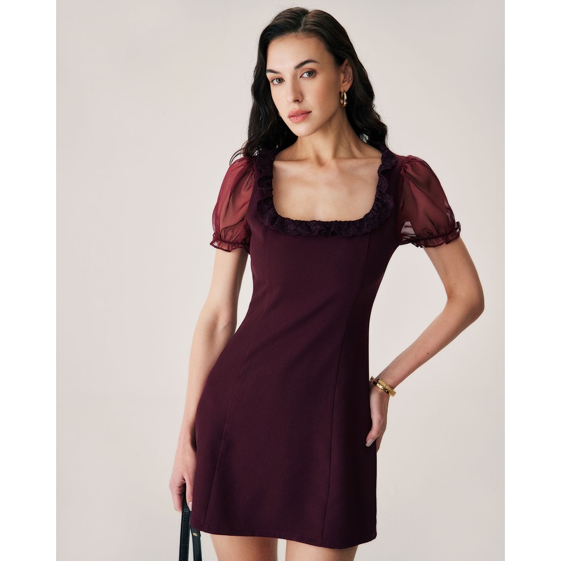 Red Lace Splicing Mini Dress