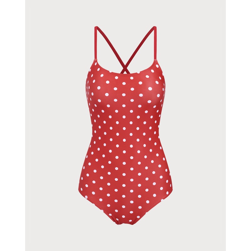 Red Polka Dot Backless One-Piece Swimsuit