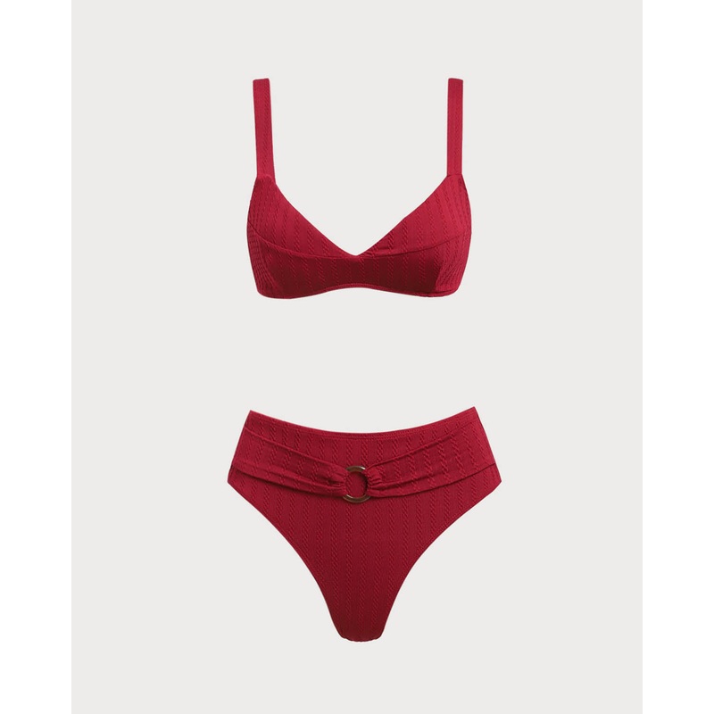 Red Square Neck O-Ring Bikini Set