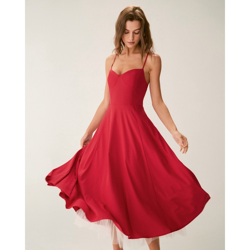 Red Sweetheart Neck Slip Maxi Dress