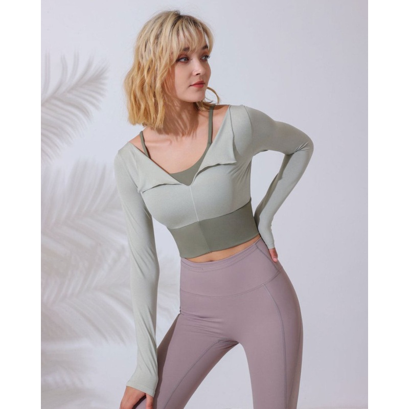 Sage Green Round Neck Long Sleeve Top – Light Support
