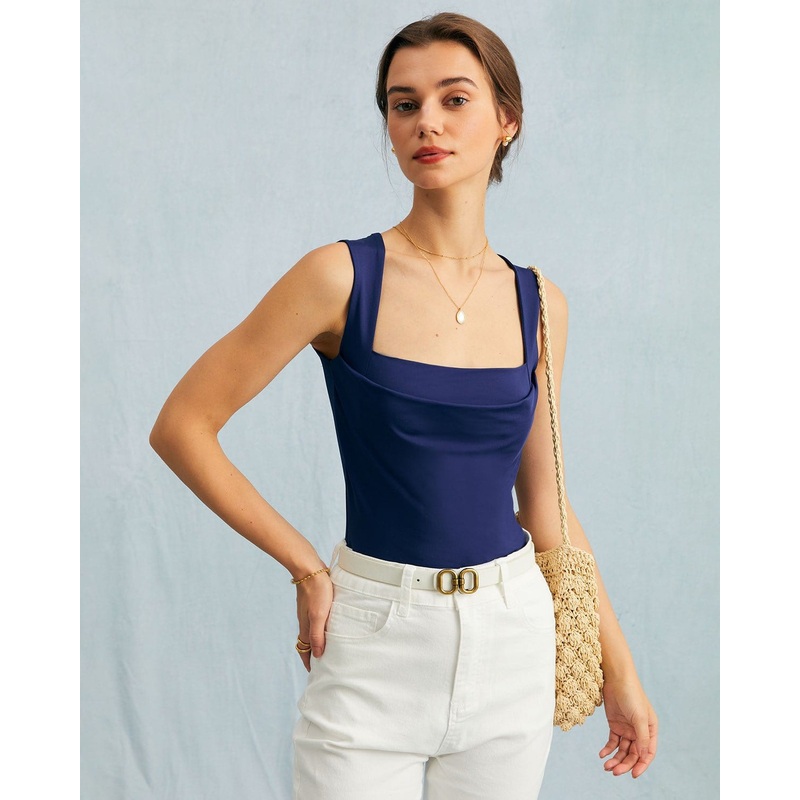 The Navy Square Neck Ruched Tank Top