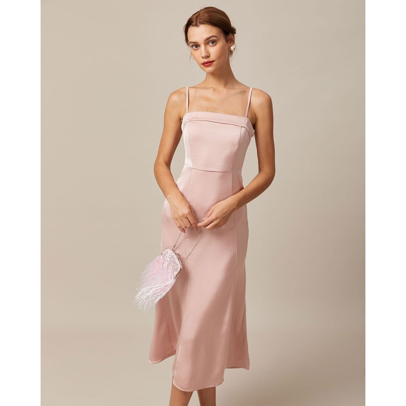 The Pink Bodycon Satin Cami Midi Dress