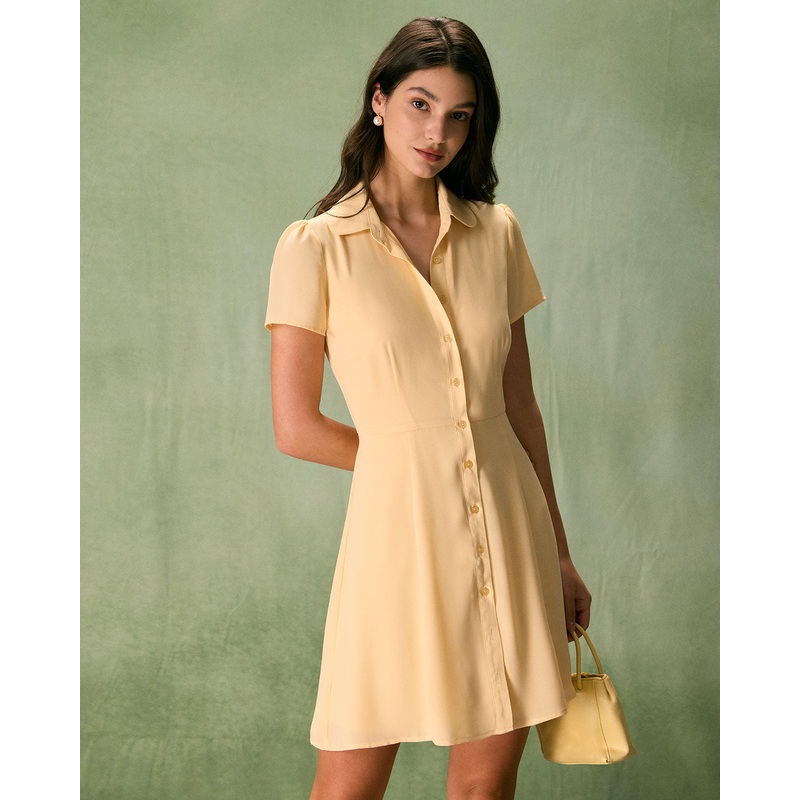 The Yellow Button Down Shirt Mini Dress