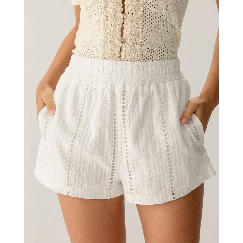 White Elastic Waist Pocket Shorts