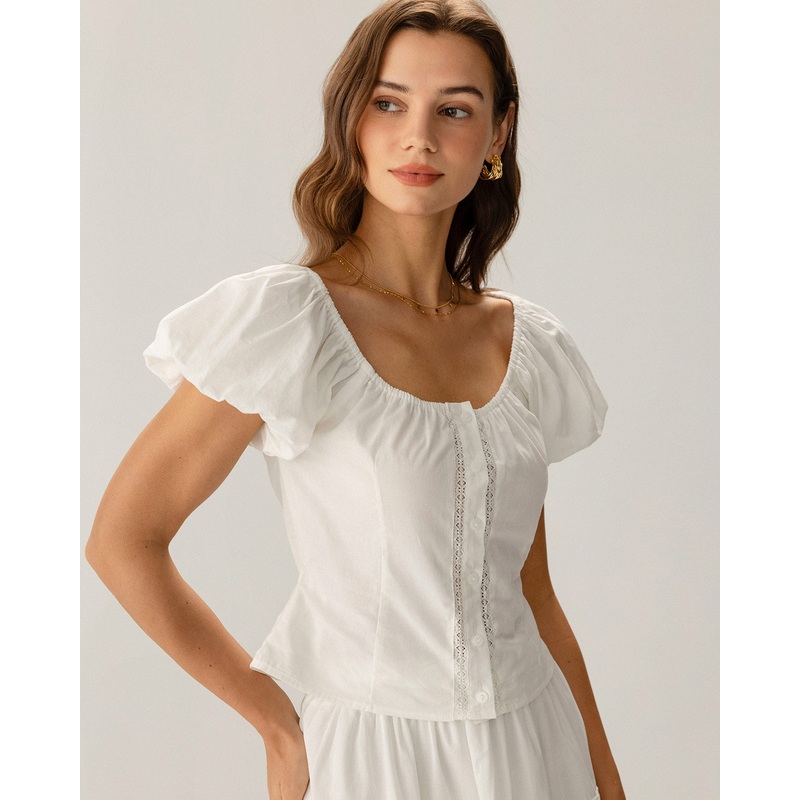 White Raglan Sleeve Button Blouse
