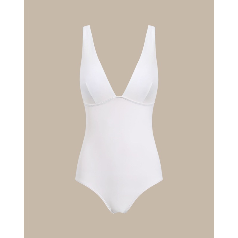 White V-Neck Backless One-Piece Swimsuit