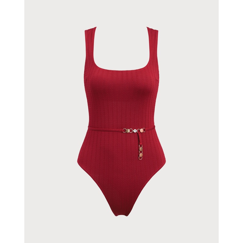 Wine Red Cut Out One-Piece Swimsuit