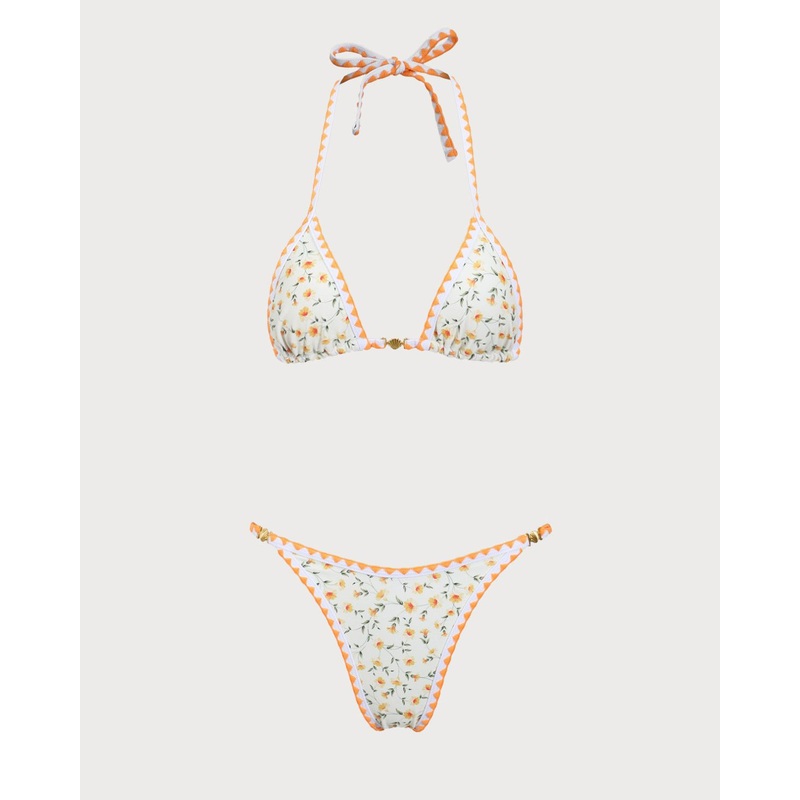 Yellow Floral Contrast Bikini Set