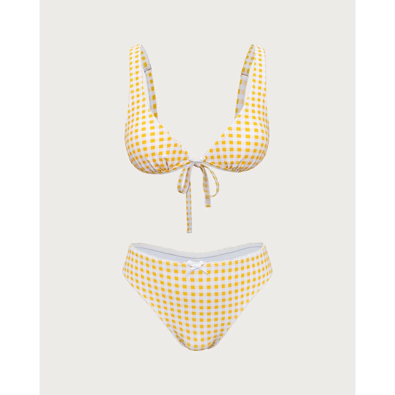Yellow Plaid Triangle Bikini Set