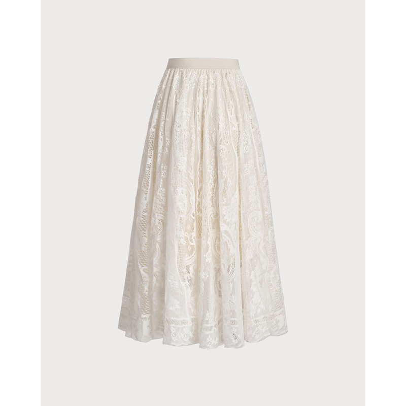 Apricot Elastic Waist A-Line Midi Skirt