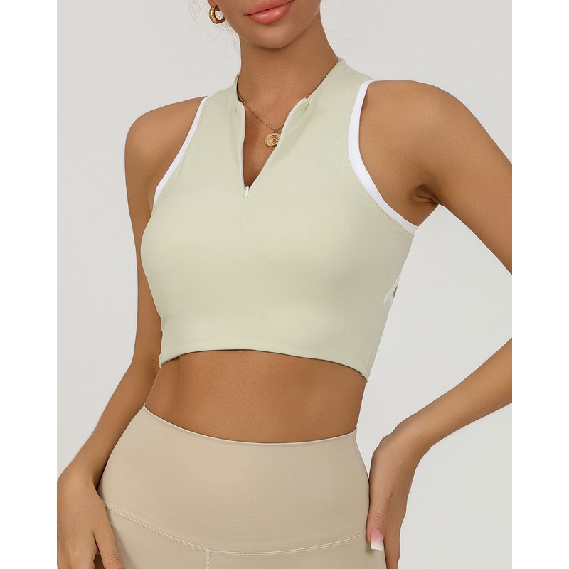 Apricot Round Neck Zipper Yoga Tank Top – Light Support