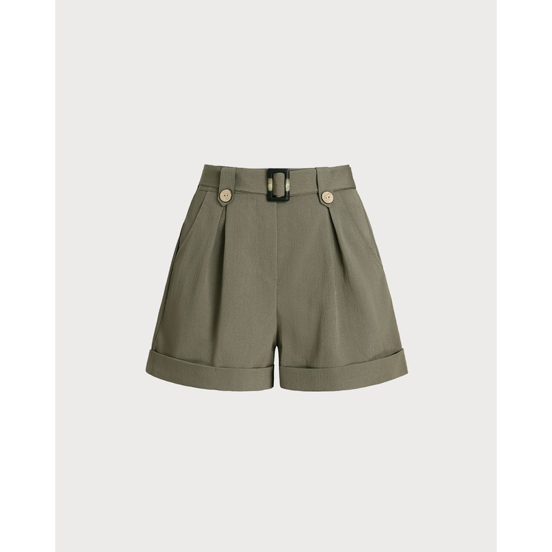 Army Green Button Shorts