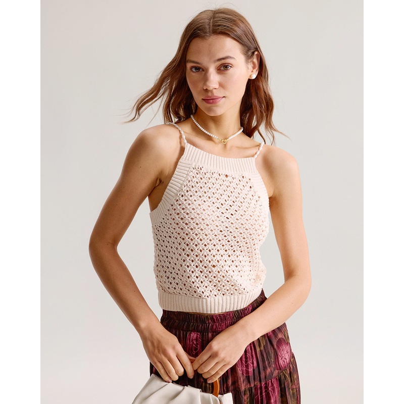 Beige Crochet Beaded Cami Top