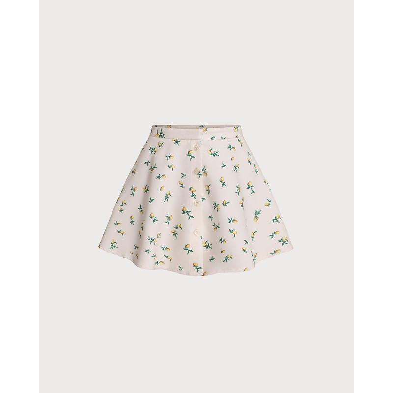 Beige Floral A-Line Mini Skirt