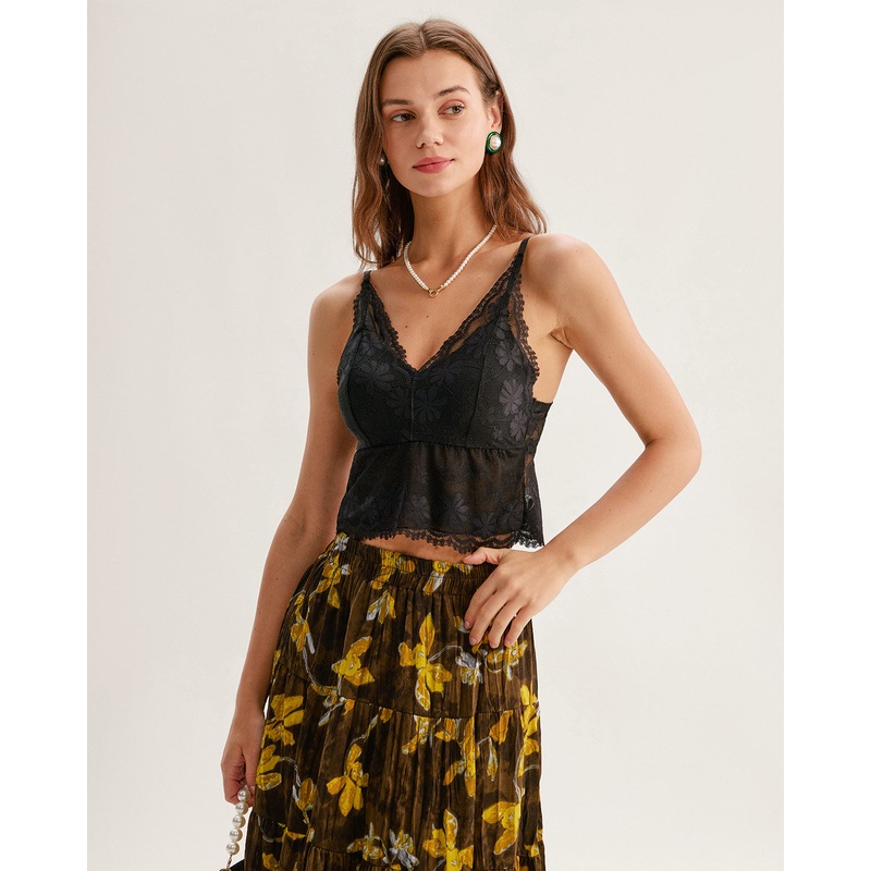 Black Lace V Neck Bustier