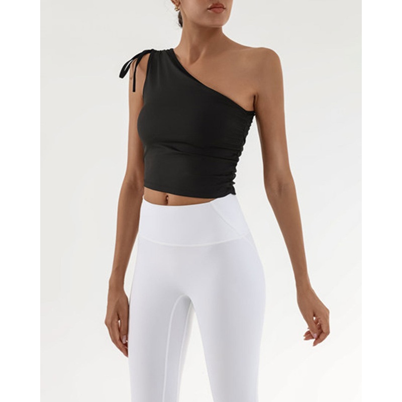 Black One Shoulder Yoga Tank Top
