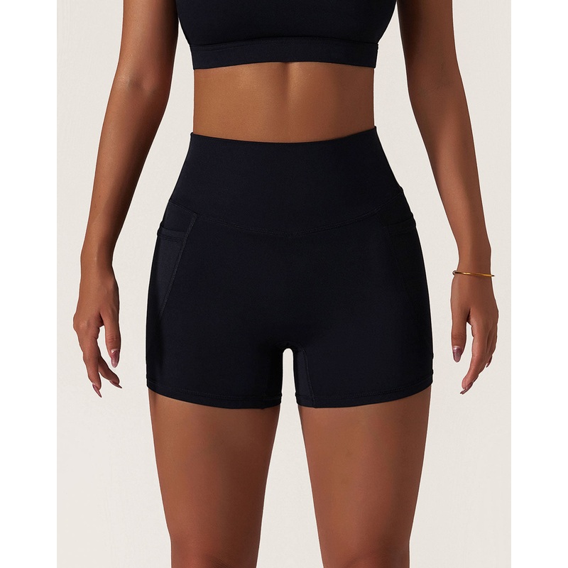 Black Pocket High Waisted Yoga Shorts