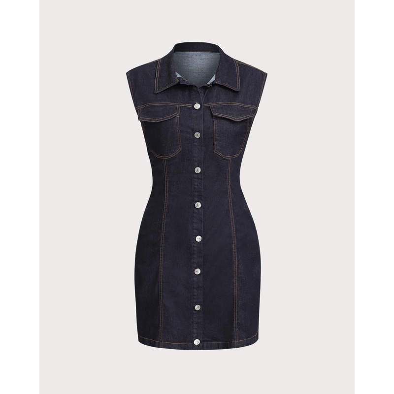 Blue Denim Sleeveless Mini Dress