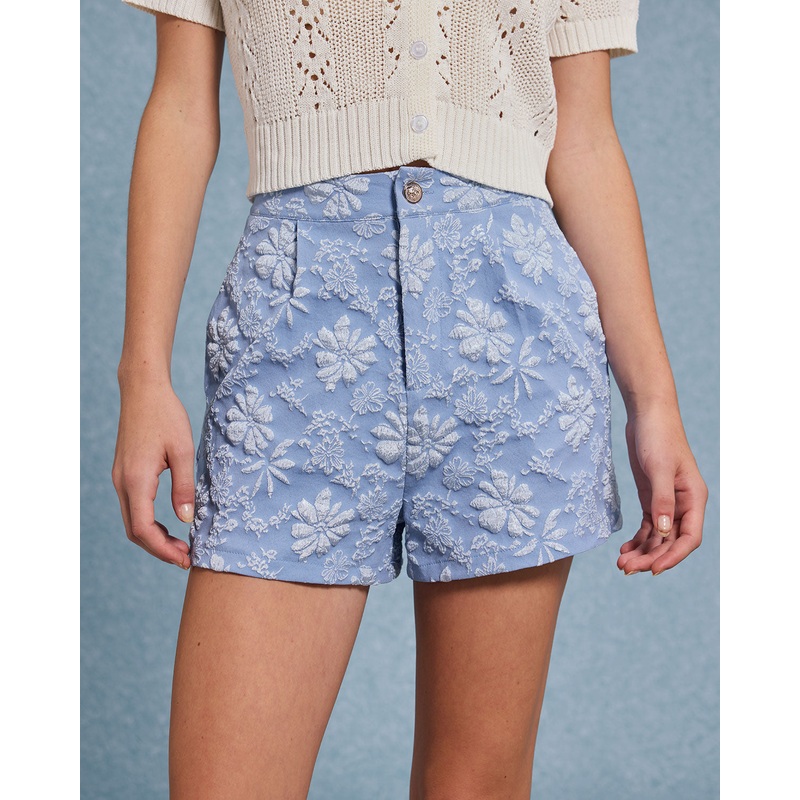 Blue Jacquard Shorts