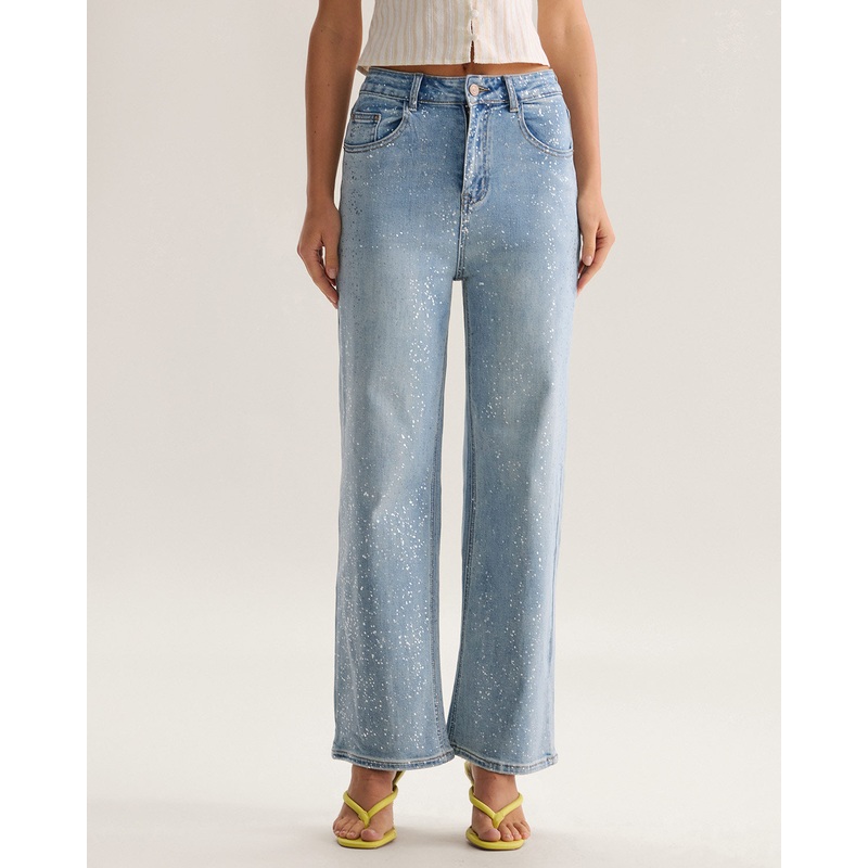 Blue Straight Sparkly Jeans