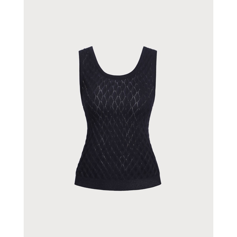 Blue Textured Crochet Tank Top