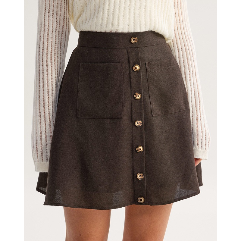 Brown Pocket High Waisted Skirt