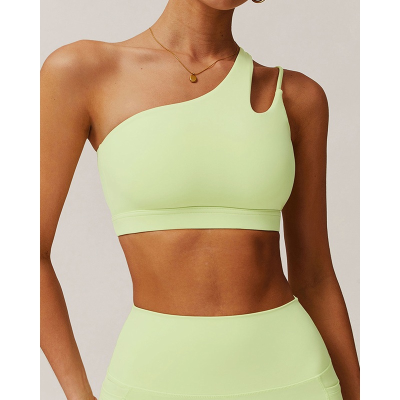 Green Cropped One Shoulder Yoga Cami Top – Light Support