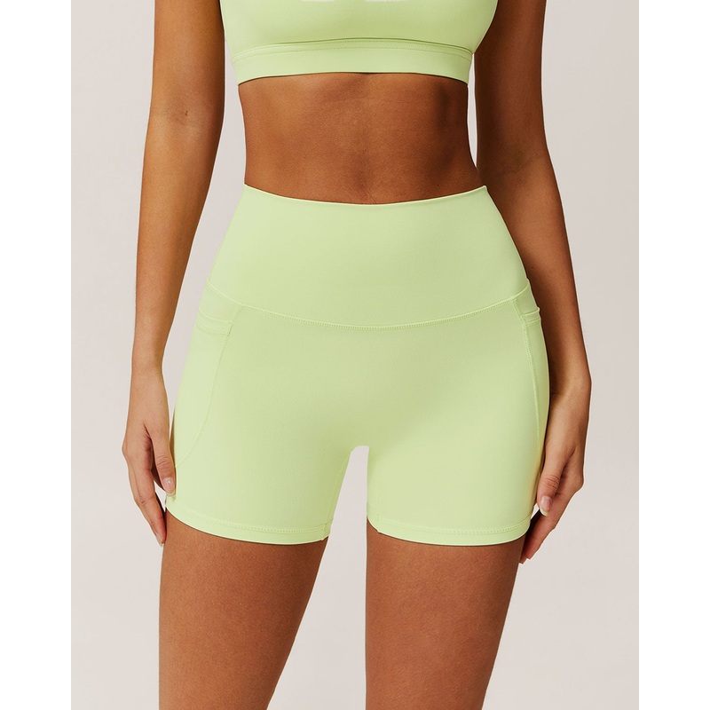 Green Pocket High Waisted Yoga Shorts