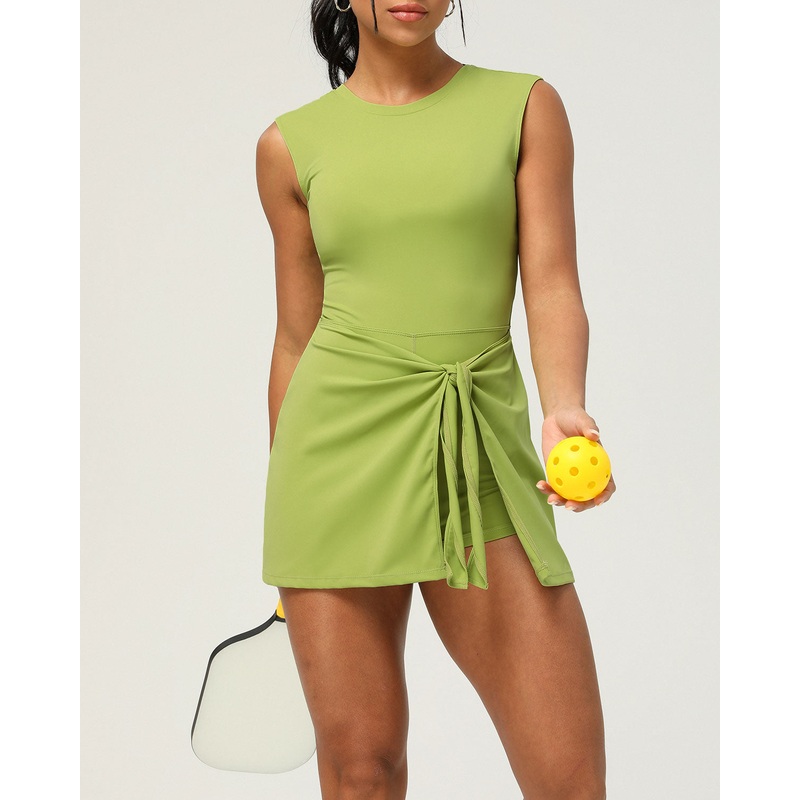 Green Round Neck High Stretch Yoga Dress