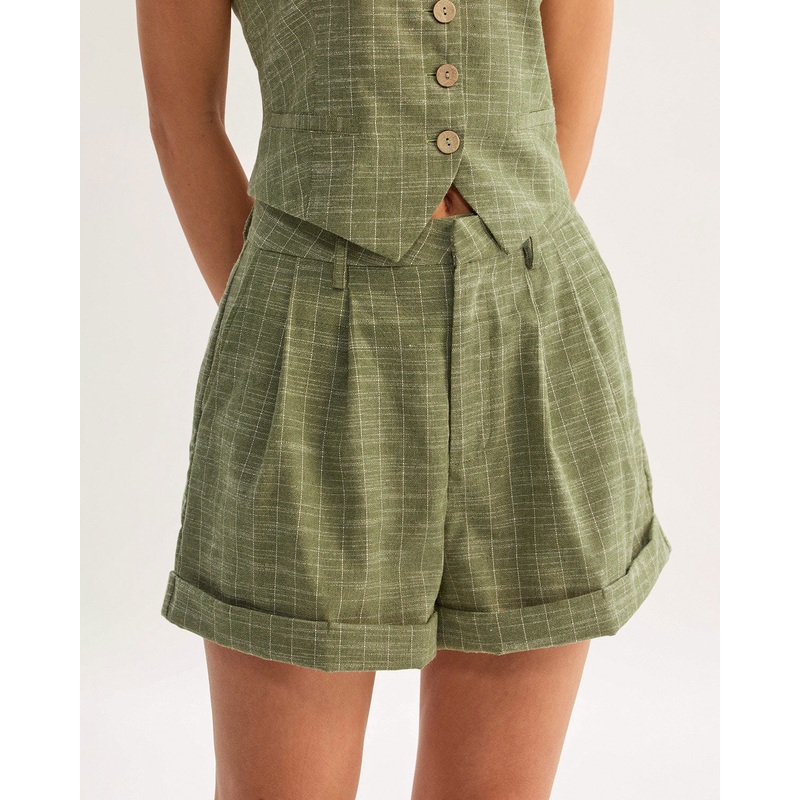 Green Striped Pocket Shorts