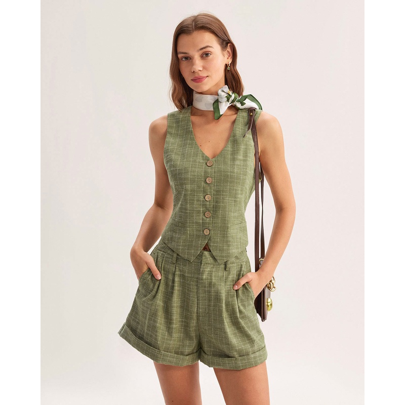 Green Striped Scoop Neck Vest