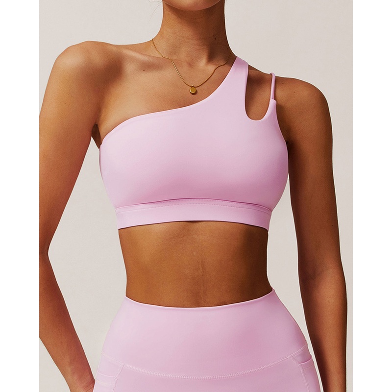Pink Cropped One Shoulder Yoga Cami Top – Light Support
